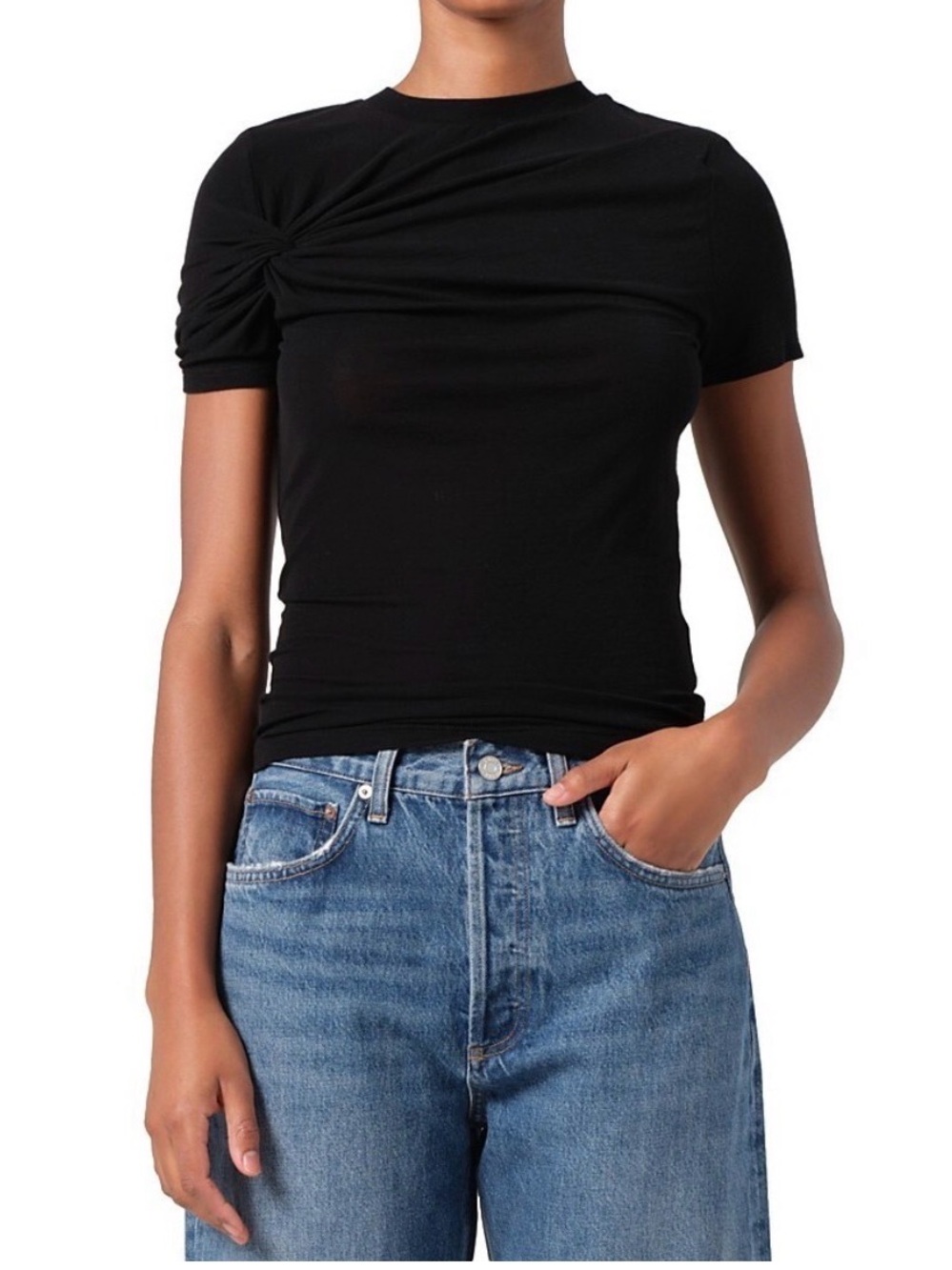 Agolde Black Short Sleeve Twist-Front Tee